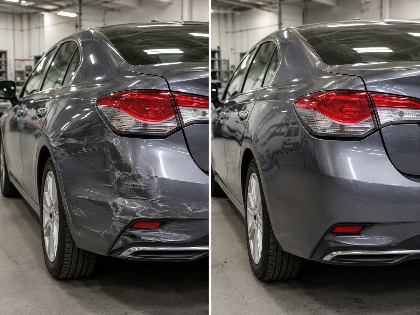 Before-and-after example of auto body repair work
